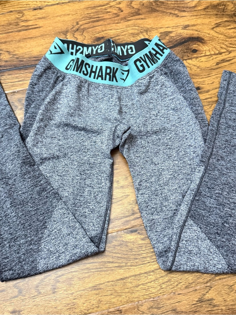 Gymshark Gray Leggings XS with Teal Logo Waistband